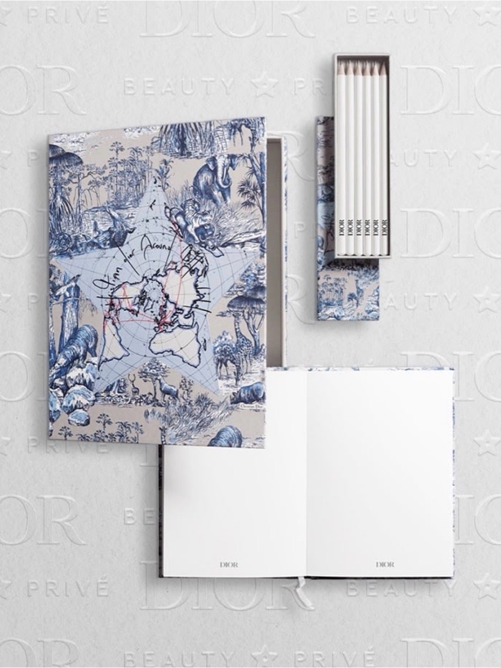 NWT Dior Exclusive "Around the World" Notebook & Pencil Stationery Set